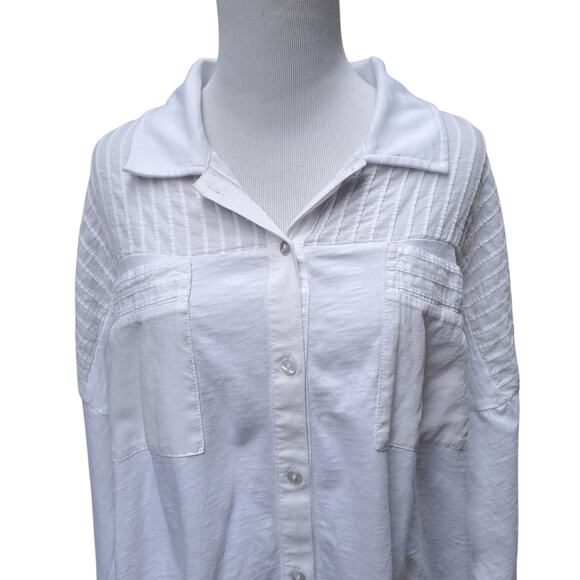 Soft Surroundings White Cotton Slub Button Down Long Sleeve Top Blouse 1X Plus - Picture 2 of 16